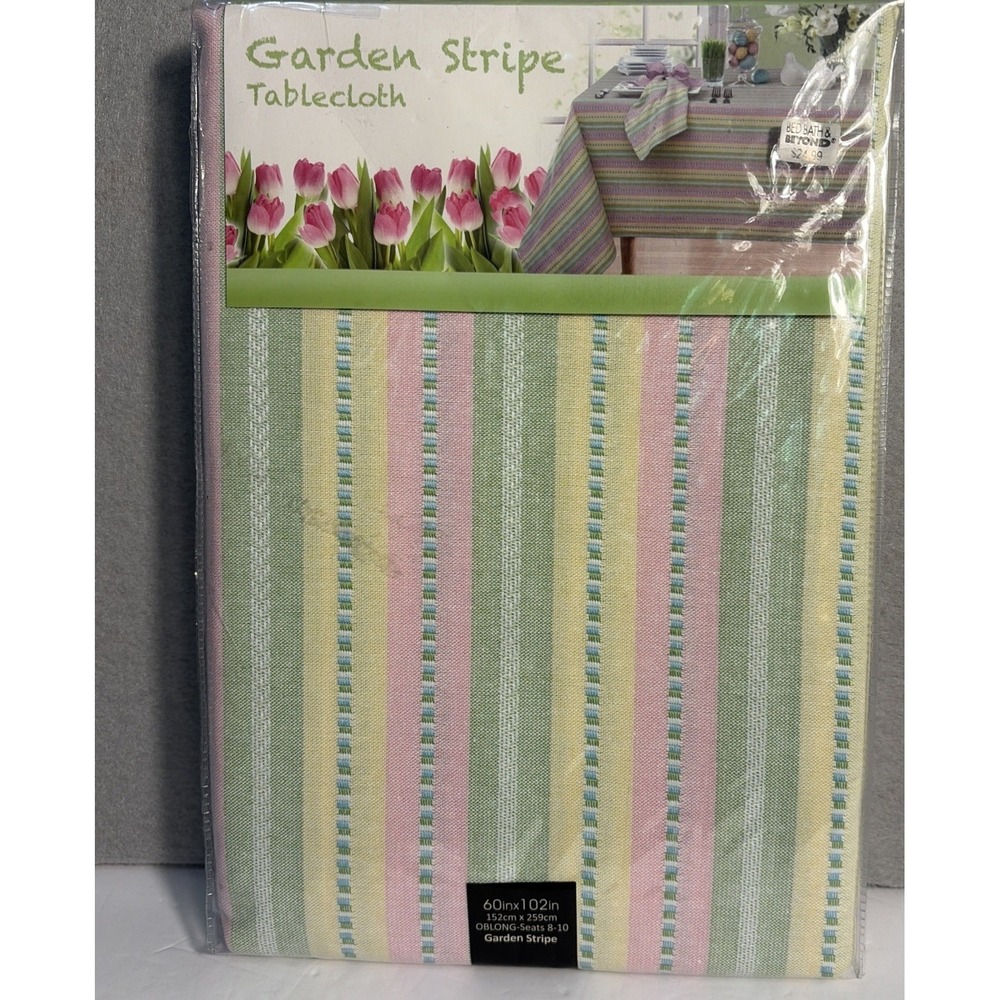 Bed Bath And Beyond Oblong 60in X 102 in Cotton Blend Tablecloth Garden Stripe